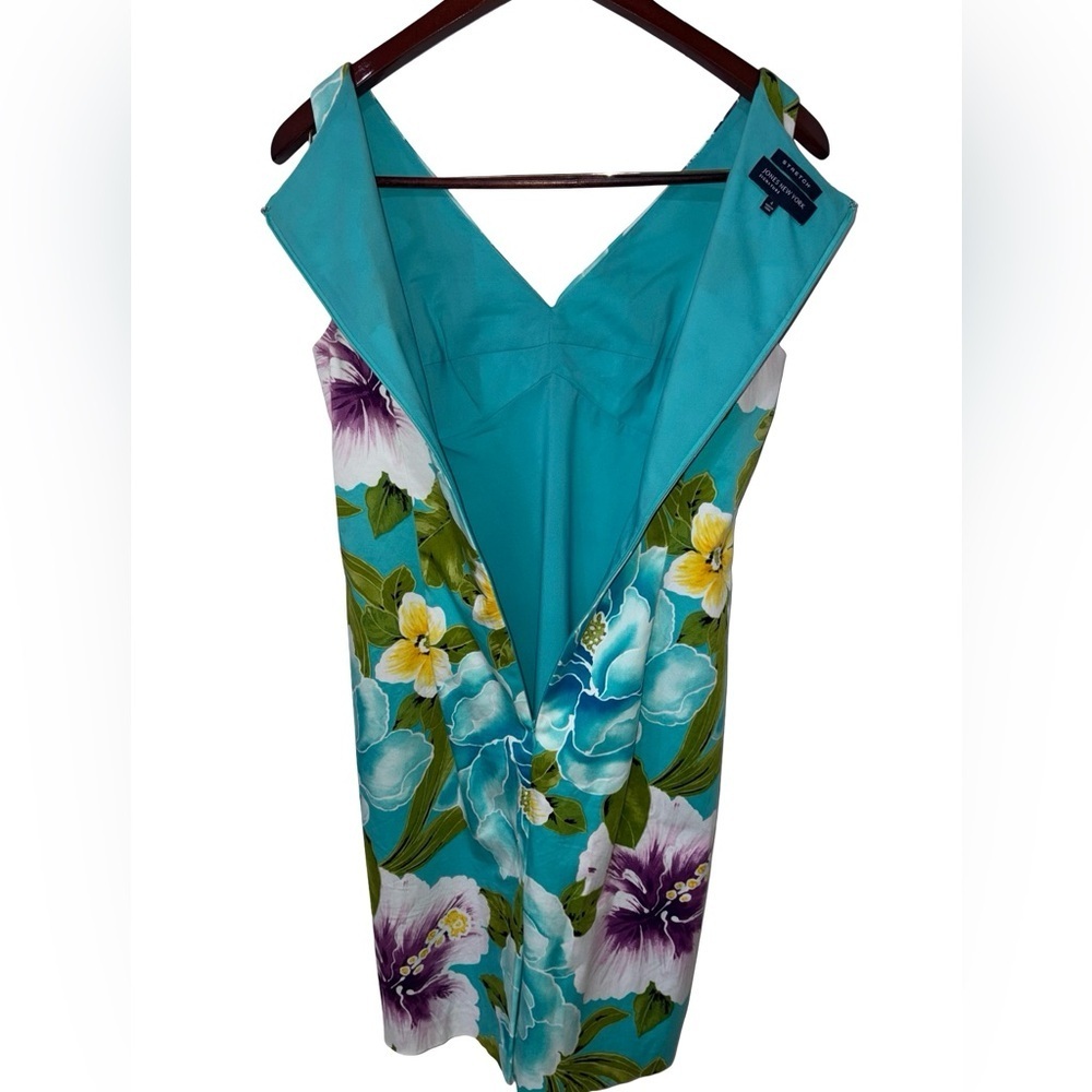 Jones New York Floral Sheath Dress Size 4 Turquoise Tropical Print Sleeveless - Picture 4 of 7